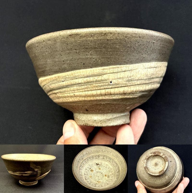 茶碗■古刷毛目 三島模様 江戸期 京焼三島手 古美術 時代物 骨董品■