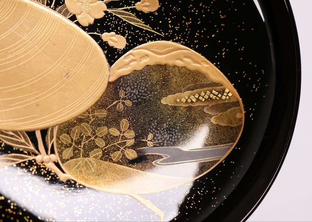 【CM446】加賀蒔絵 天然木漆塗 貝合わせ 蛤桜 金蒔絵 黒煮物椀 一客 昭和
