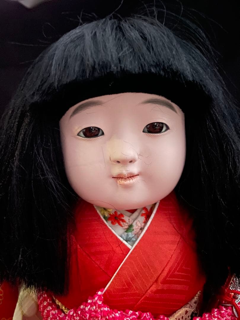【松乾斎東光作】市松人形 女の子 アンティークドール 約43cm 螺鈿台木札付き