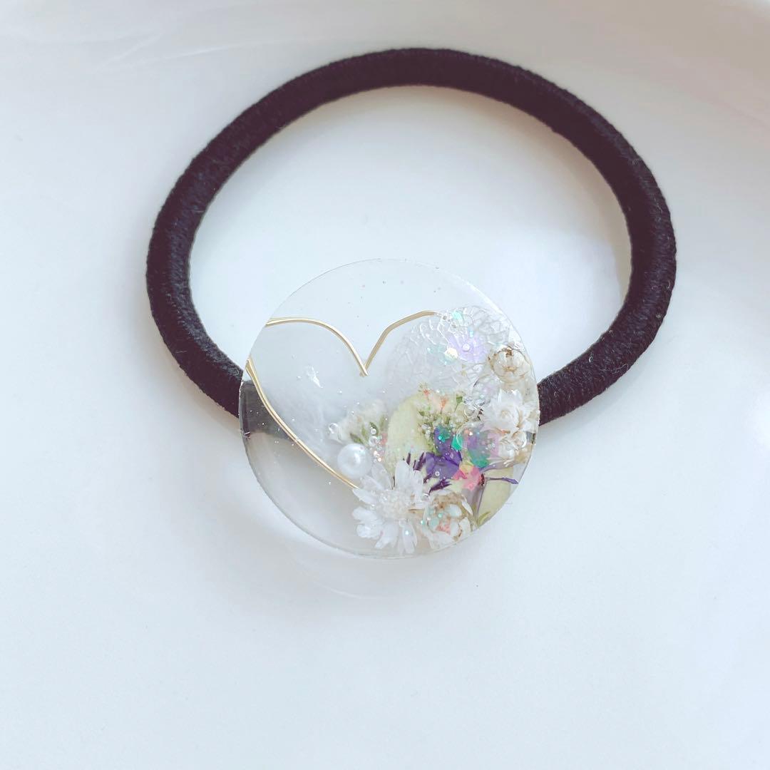 レジンヘアゴム　ハート　春色　レモン　ホワイトパール　クリア　春色