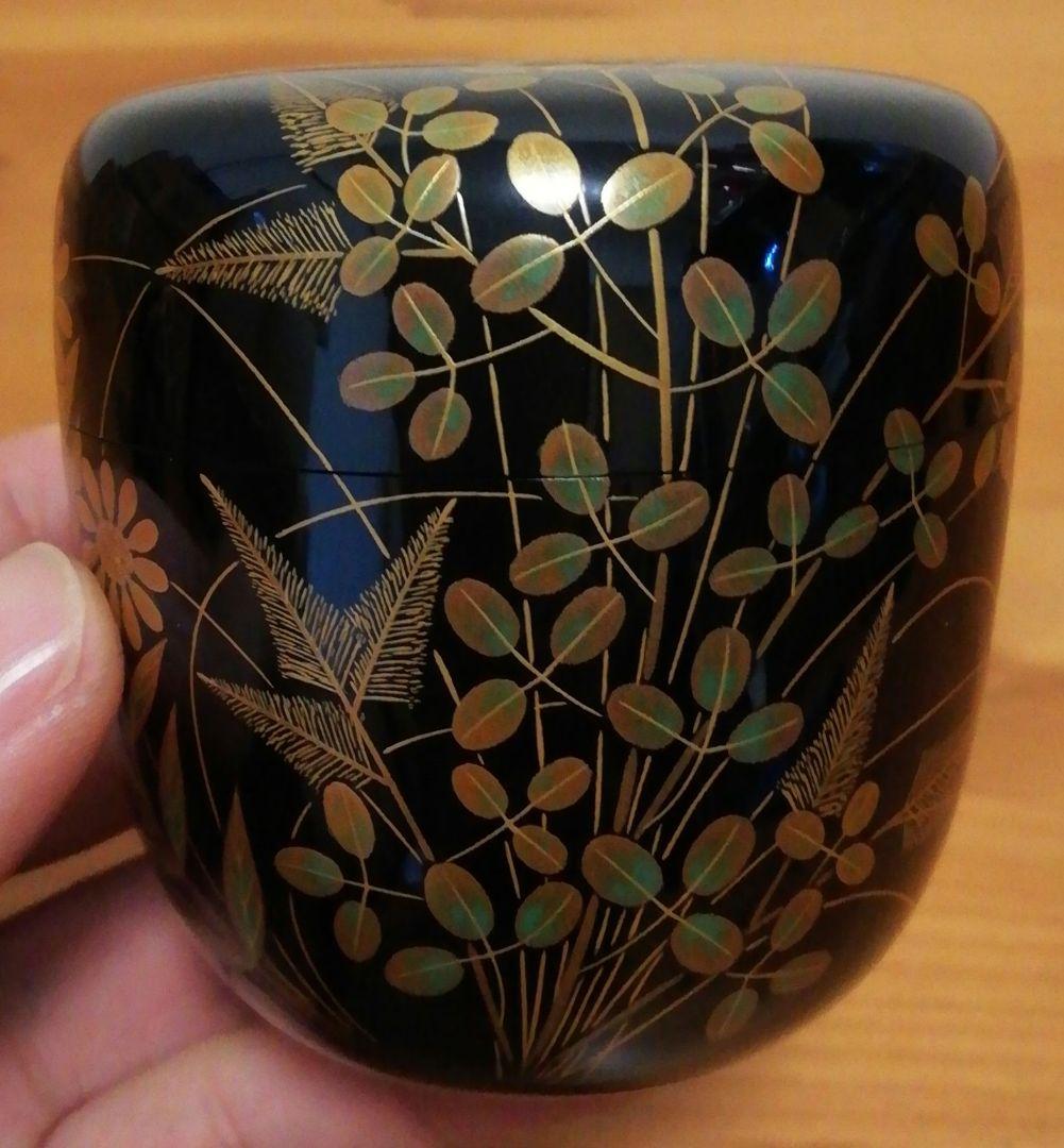 宝治作　秋草　蒔絵　梨地　棗　共箱　仕服付　茶道具