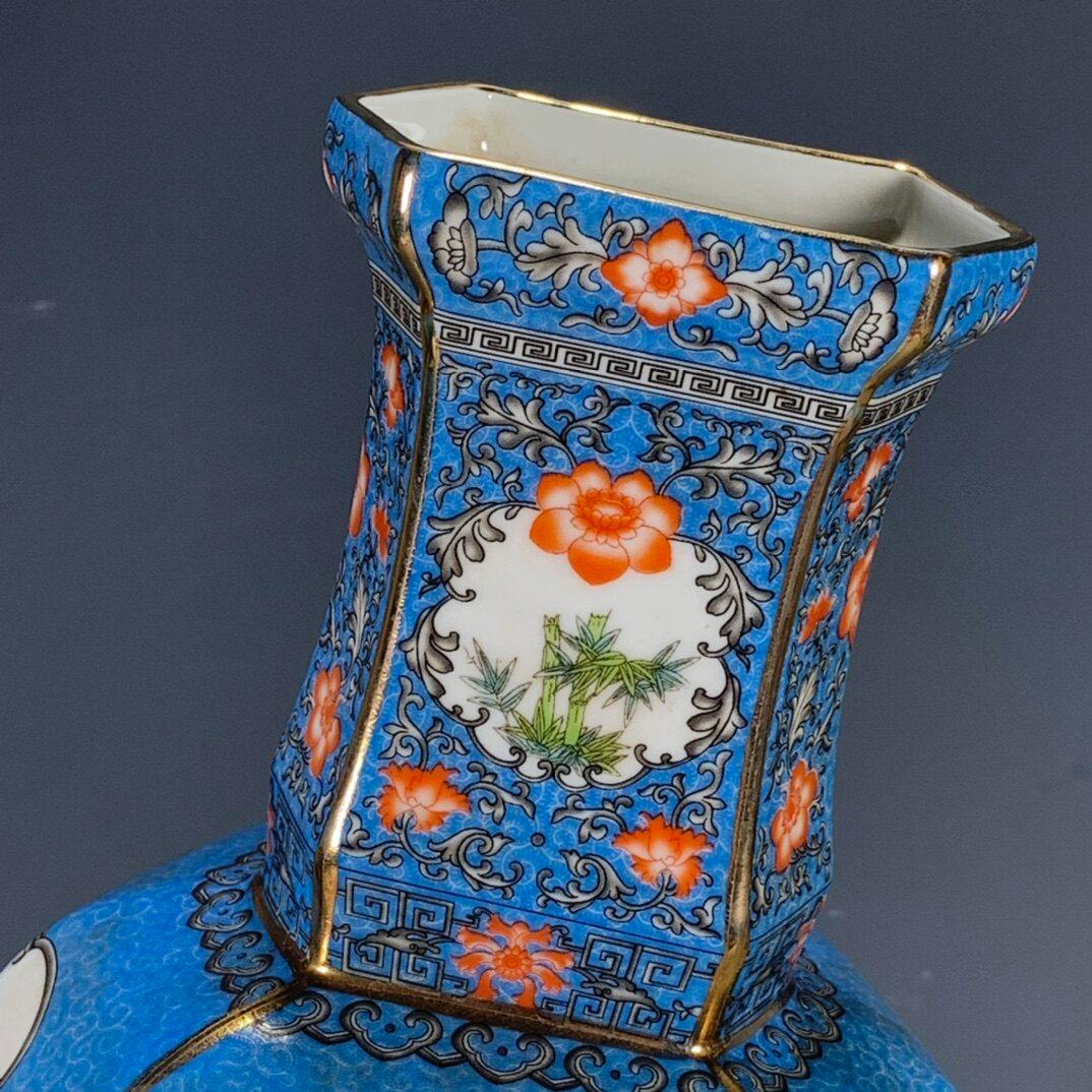景徳鎮 粉彩琺瑯彩蒔金花鳥賞瓶 陶磁器 装飾品 現代工芸品 美術品 置物