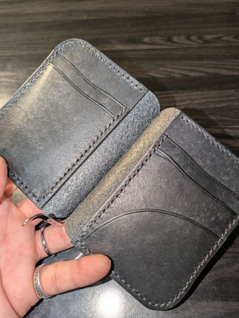 イタリアンレザー マネークリップ式 コンパクト 財布 総手縫い ハンドメイド 5