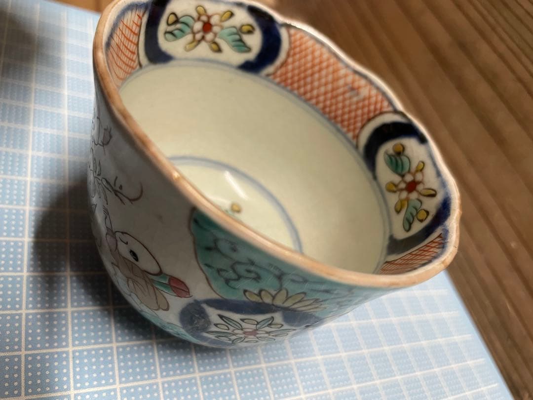 器【m1585 蕎麦猪口　向付　染付色絵　そば猪口　そばちょこ　成化年製　唐子】