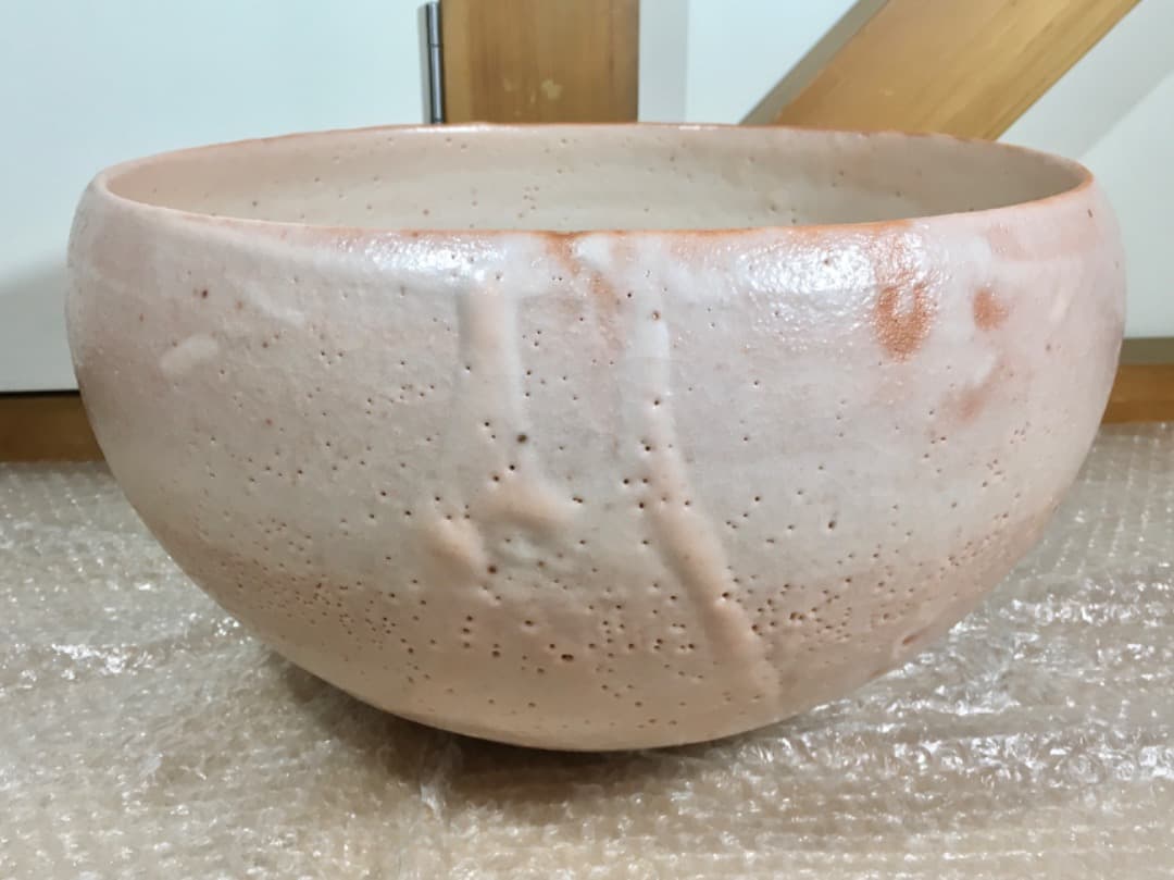 ○【極美品】伊藤公洋 志野茶碗 特大 幅35cm 丹鏡窯 共箱 共布 茶道具