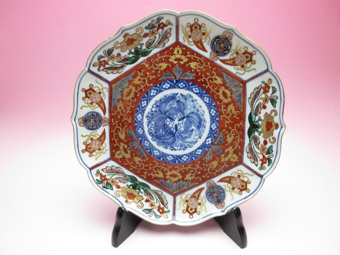 大聖寺伊万里 奇玉宝鼎之珍 金彩 色絵 花紋 芙蓉手 中皿 TN73 70724